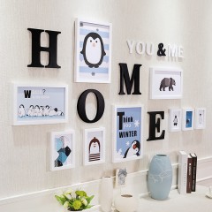 朗格 实木背景照片墙贴纸客厅复古怀旧相框组合挂墙卧室相片墙