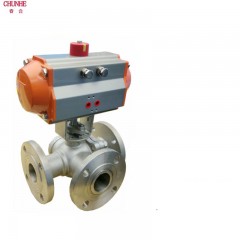 春合 不锈钢304法兰连接T型三通气动球阀AT气动头 Q645F-16P