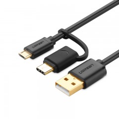 绿联 安卓数据线type-c手机充电线双头华为P9小米4C/5乐视充电器线 一拖二多功能同时充电传输快充充电加长线