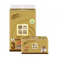 清风 原木纯品金装系列150抽3层抽纸M中规格面巾纸整箱12包BR36MJ