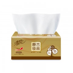 清风 原木纯品金装系列150抽3层抽纸M中规格面巾纸整箱12包BR36MJ