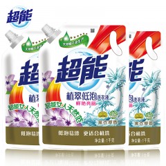超能植翠低泡洗衣液1kg*3袋装组合家庭补充装