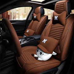 国产 冬季汽车坐垫可爱卡通大众新老款宝来朗逸亚麻全包围座套四季通用