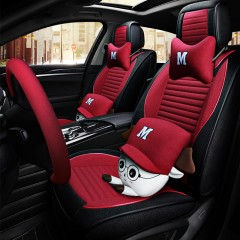 国产 冬季汽车坐垫可爱卡通大众新老款宝来朗逸亚麻全包围座套四季通用