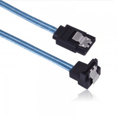 国产 双通道SATA3.0线 硬盘数据连接线铝箔 一弯一直带弹片蓝色 60cm
