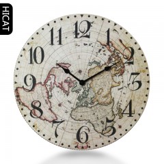 国产 欧式客厅挂钟圆形简约卧室仿木质地中海装饰复古静音机芯挂钟表