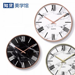 国产 现代简约大理石纹挂钟客厅家用个性创意时尚大气时钟静音石英钟表