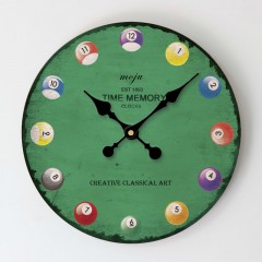 国产 挂钟欧式乡村复古美式台球客厅装饰壁钟木质现代静音石英时钟014