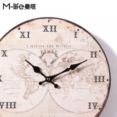 国产 美式小复古静音挂钟北欧家用艺术时钟卧室客厅装饰创意简约钟表鐘