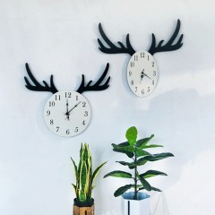 国产 创意复古做旧多色鹿角装饰时钟壁挂钟家居公寓酒店墙面装饰时钟