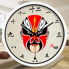 国产 新中式传统京剧戏曲脸谱石英钟静音火锅店挂钟客厅时尚