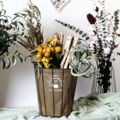 国产 铁桶复古带麻布收纳铁篮 铁艺花桶花瓶花器花插装饰怀旧