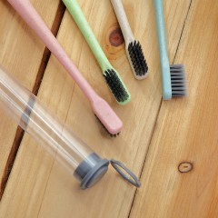 国产 软毛小头竹炭环保小麦牙刷 圆桶装