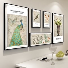 国产 北欧现代简约客厅装饰画沙发背景墙创意挂画餐厅组合有框孔雀壁画