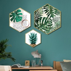 国产 北欧绿植六边形装饰画现代简约客厅餐厅壁画卧室床头小清新挂画