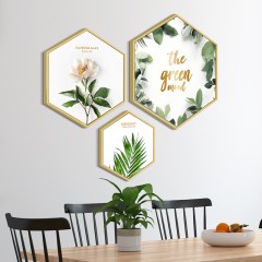 国产 北欧绿植六边形装饰画现代简约客厅餐厅壁画卧室床头小清新挂画