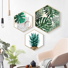 国产 北欧绿植六边形装饰画现代简约客厅餐厅壁画卧室床头小清新挂画