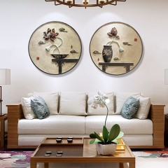 国产 新中式3D立体浮雕壁画客厅沙发背景墙装饰画玄关酒店荷花招财挂画