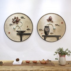 国产 新中式3D立体浮雕壁画客厅沙发背景墙装饰画玄关酒店荷花招财挂画