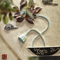 国产 新中式3D立体浮雕壁画客厅沙发背景墙装饰画玄关酒店荷花招财挂画