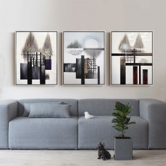国产 北欧抽象黑白装饰画创意组合三联画现代简约客厅壁画原创手绘挂画