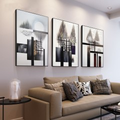 国产 北欧抽象黑白装饰画创意组合三联画现代简约客厅壁画原创手绘挂画