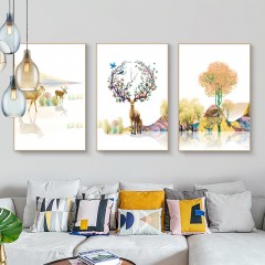 国产 客厅装饰画沙发背景墙挂画创意麋鹿现代简约北欧卧室壁画餐厅墙画