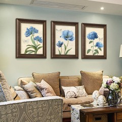 国产 美式复古装饰画客厅沙发背景墙挂画乡村风格欧式田园花鸟三联画