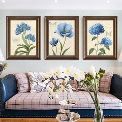国产 美式复古装饰画客厅沙发背景墙挂画乡村风格欧式田园花鸟三联画