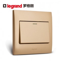 罗格朗 香槟色开关插座面板86型仕界单开双控荧光一开双控荧光