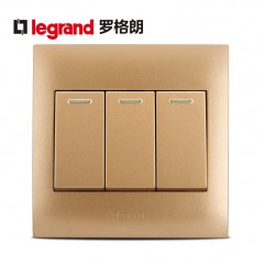 罗格朗 三开单控3开面板家用三位电灯开关三联单控86型金色开关