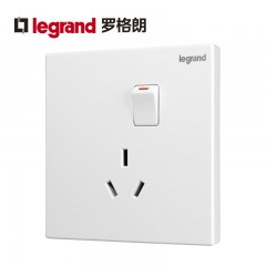 罗格朗 墙壁电源家用 10A三孔带开关插座面板 一开三孔10安插座