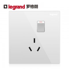 罗格朗 墙壁电源家用 10A三孔带开关插座面板 一开三孔10安插座