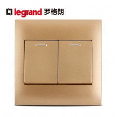 罗格朗 香槟金2开双控86型双开双控开关面板 二开双控面板墙壁