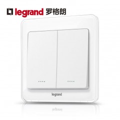 罗格朗 开关插座面板冰莹白86型双开单控带荧光开关带LED灯开关