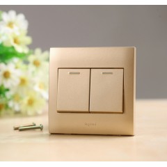 罗格朗 香槟金二位双控带荧光86型双开双控荧光开关插座面板2开