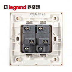 罗格朗 香槟金二位双控带荧光86型双开双控荧光开关插座面板2开