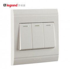 罗格朗 开关插座品牌86型美仑山三开双控开关面板原装