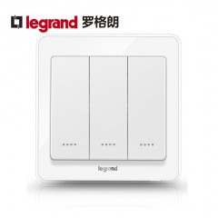罗格朗 86型冰莹白三开单控带荧光带LED指示灯家用电灯开关面板