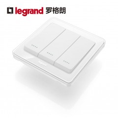 罗格朗 86型冰莹白三开单控带荧光带LED指示灯家用电灯开关面板