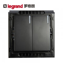 TCL罗格朗黑色双开双控带LED指示灯2开二位双控开关面板86型家用