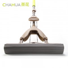 茶花 灵弧大号伸缩胶棉拖把家用免手洗对折式吸水拖头不锈钢海绵拖