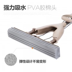 茶花 灵弧大号伸缩胶棉拖把家用免手洗对折式吸水拖头不锈钢海绵拖