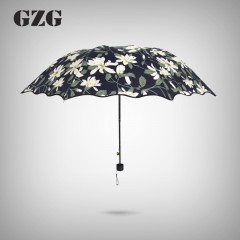 GZG 雨伞折叠太阳伞女黑胶防晒防紫外线遮阳伞学生小清新女神森系
