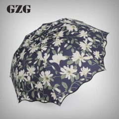 GZG 雨伞折叠太阳伞女黑胶防晒防紫外线遮阳伞学生小清新女神森系