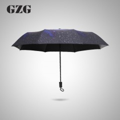 GZG 星空雨伞折叠三折黑胶遮阳伞防晒防紫外线太阳伞女小黑伞
