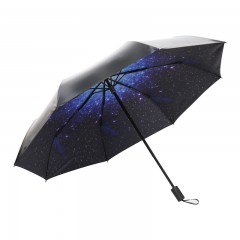 GZG 星空雨伞折叠三折黑胶遮阳伞防晒防紫外线太阳伞女小黑伞