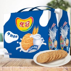 优冠 饼干牛奶香脆原味1000g*4箱 早餐大包装超值装