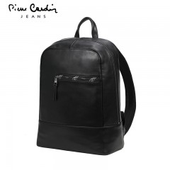 皮尔卡丹 双肩包男商务真皮男士背包大容量头层牛皮潮流拼接电脑包