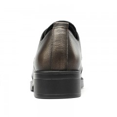 红蜻蜓 真皮女单鞋春秋布洛克休闲粗跟女鞋皮鞋